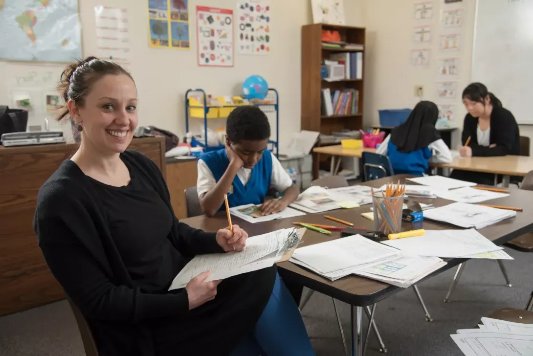 Student teacher in classroom